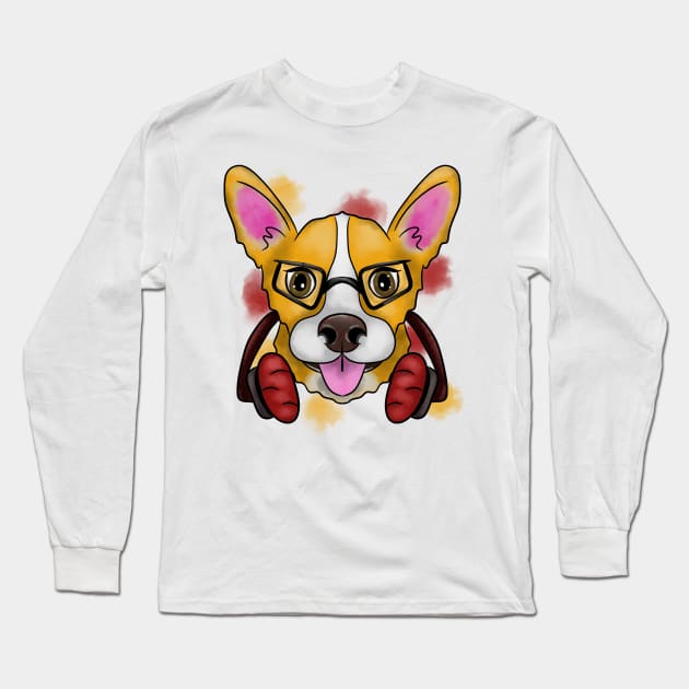 Corgi with headset Long Sleeve T-Shirt by Antiope